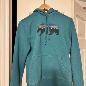 Patagonia Teal Hoodie with Bear Design